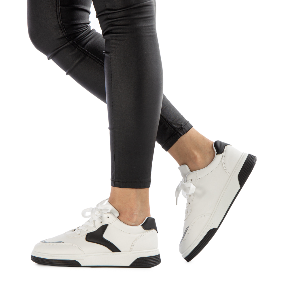 Pantofi sport dama Russo albi cu negru, 3 - Kalapod.net
